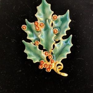 Vintage Christmas Holly Brooch Pin Mistletoe